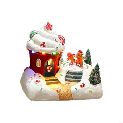 62KD Holiday Resin Figurines with Music and LED Light Christmas Village Desktop Gift