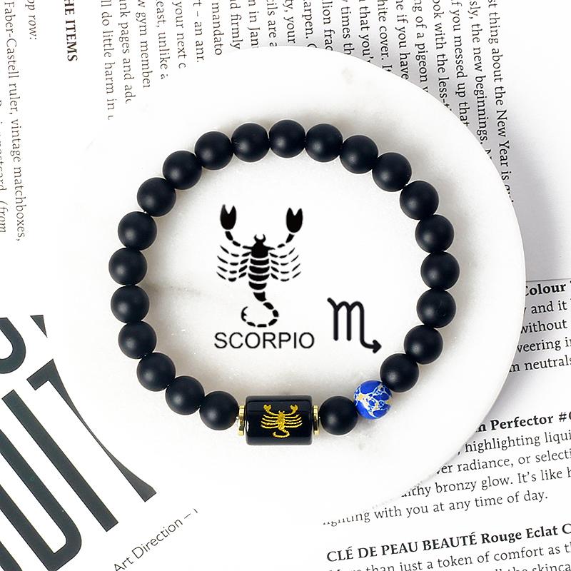 12 Constellations Scorpio Bracelet Natural Stone Tiger Eye Beads Bracelets for Men Women Cancer Virgo Leo Libra Couple Jewelry