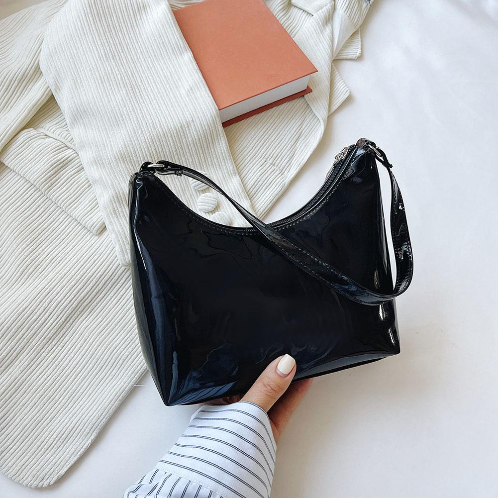 Cheap Vintage Women Patent PU Underarm Bag Casual Small Hobos Handbags Black Joom