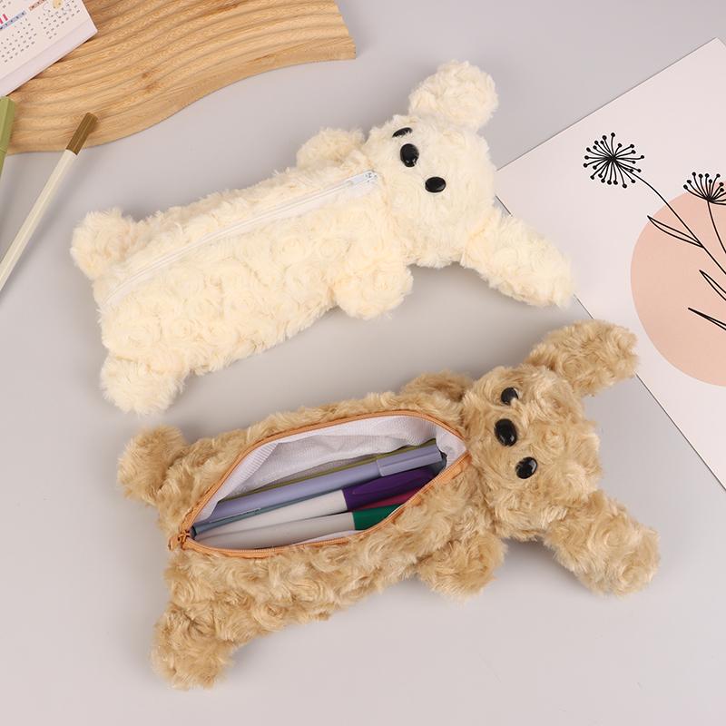 Lovely Bear Plush Pencil Bag Large Capacity Pencil Case School Supplies Stationery Storage Bags Cute Travel Cosmetic Bag