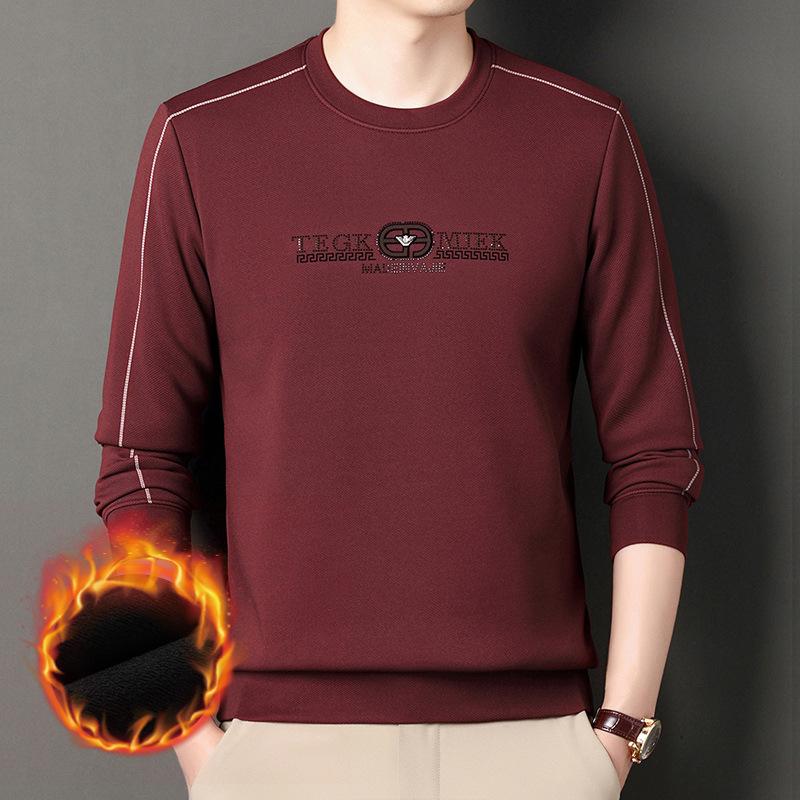 Autumn New Velvet and Thick Long Sleeve T-shirt Men's Crew-neck Bottom Shirt Fashion Brand All The Top