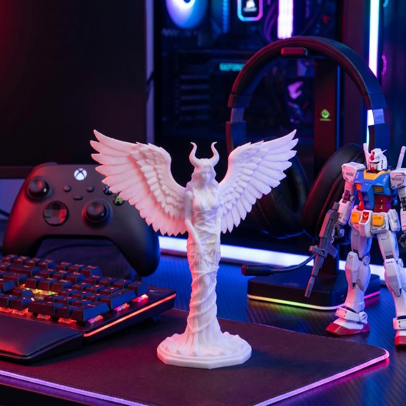 White Horned Angel 3D Print Statue Hand Carved Wings Art Piece for Home Office Thanksgiving Gift