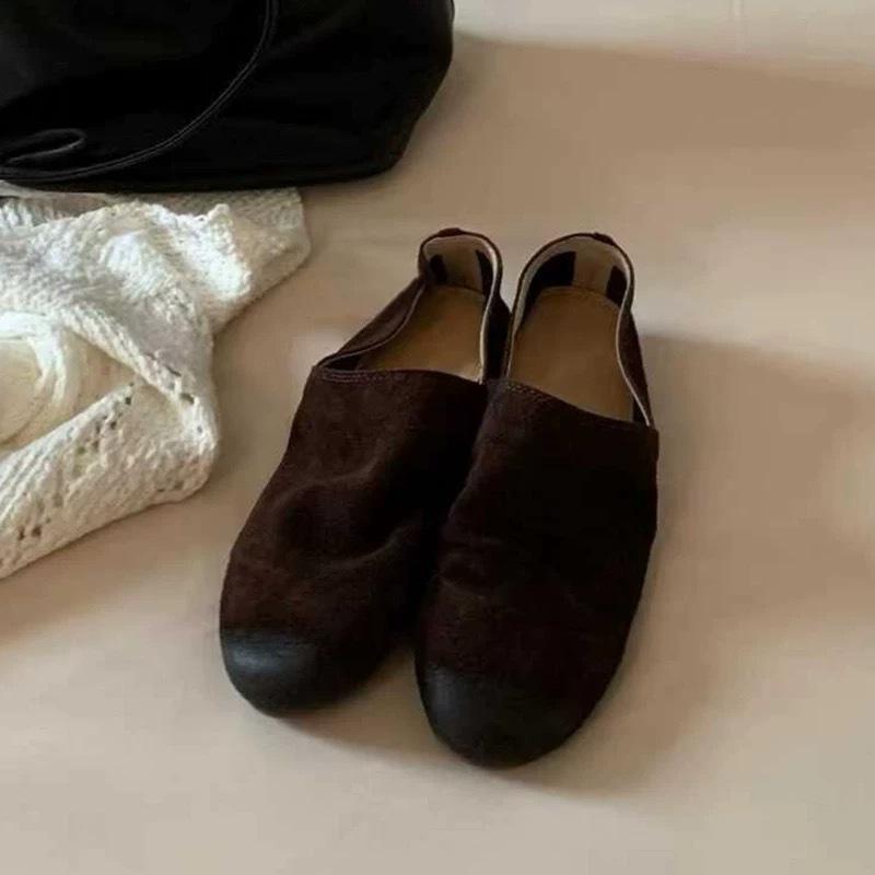 Sheepskin version~ retro niche matte polished color round head deep mouth flat bottom one pedal loafers women's autumn and winter single shoes