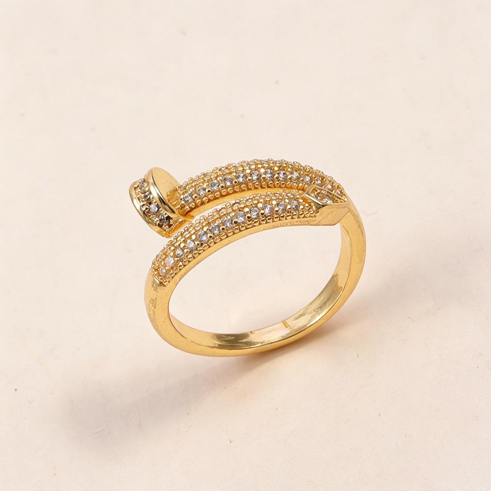 Anello aperto in oro con strass regolabile - Accessorio da donna stile celebrità di internet di lusso leggero