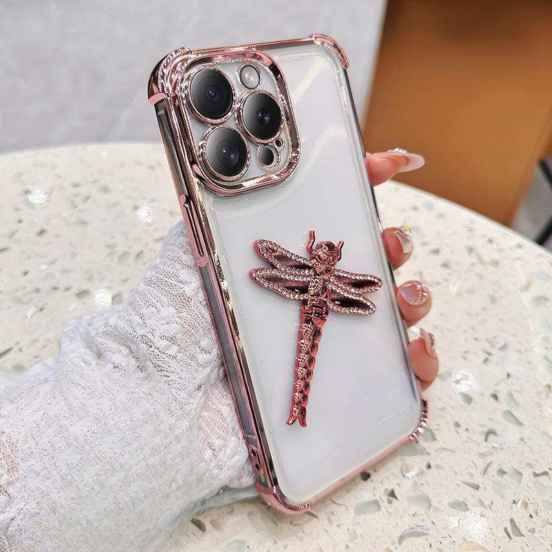 Applicable To Apple 16 Mobile Phone Case Dragonfly Bracket IPhone 15 Promax Four Corner Anti-fall 14 Electroplated Transparent