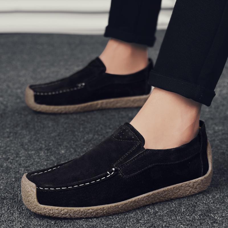 Rismart Men's Slip-On Loafers - Casual Leather Driving Shoes With Elastic Band & Rubber Sole