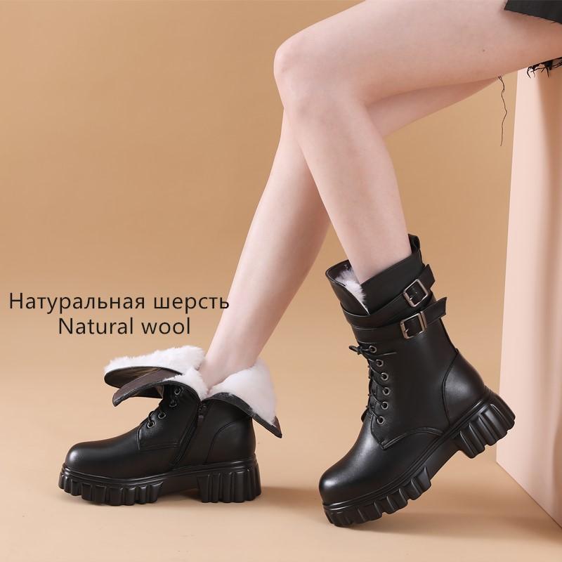 

Fashion AIYUQI Women Winter Boots 2025 New Platform Genuine Leather Women Middle Boots Wool Warm Biker Boots Women 43