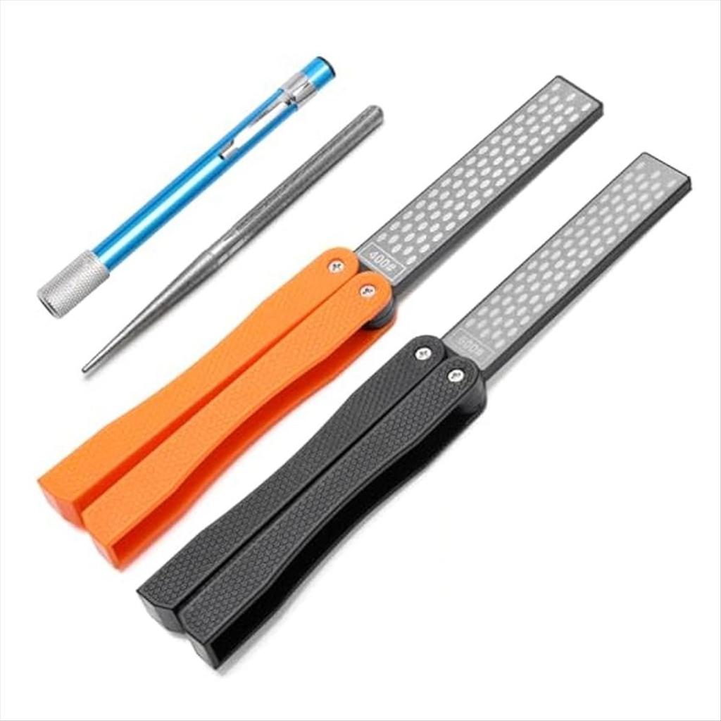 BHBL 2 Double-Sided Knife Sharpener/1 Retractable Sharpening Rod,Blade Sharpener Stone Pocket Knife Sharpener
