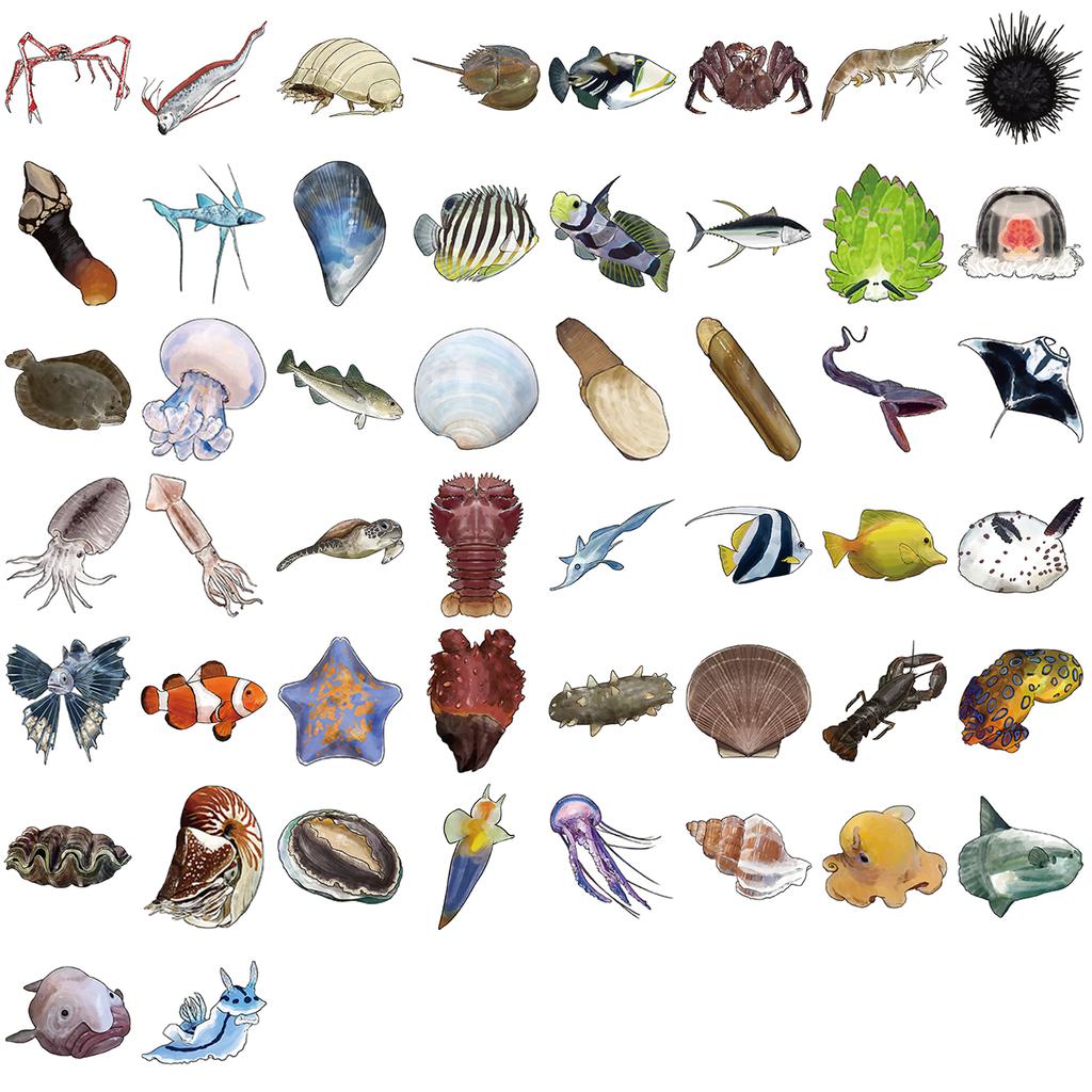 50 ks samolepek s tématem hlubokého moře, malované graffiti dekorativní samolepky na hrnky, zápisníky, telefony a zavazadla