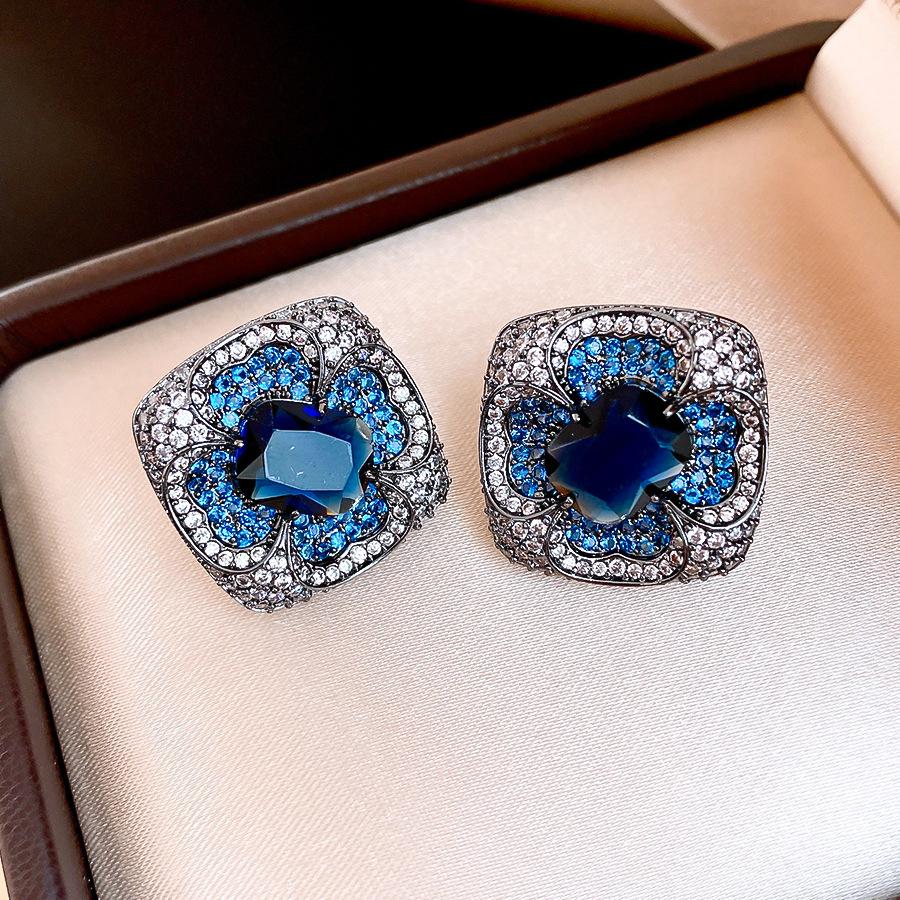 Silver Needle European and American Blue Zircon Rhombus Earrings Earrings Delicate Personality Earrings Women