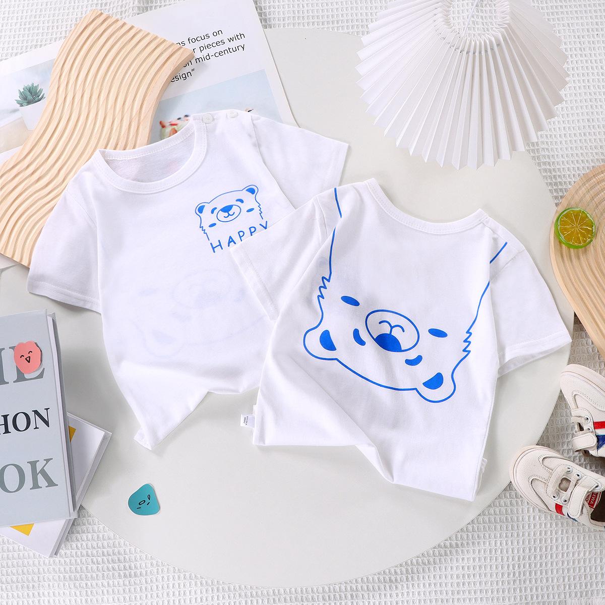 

Дитяча кругла горловина з чистої бавовни з короткими рукавами для хлопчиків і дівчаток 120cm