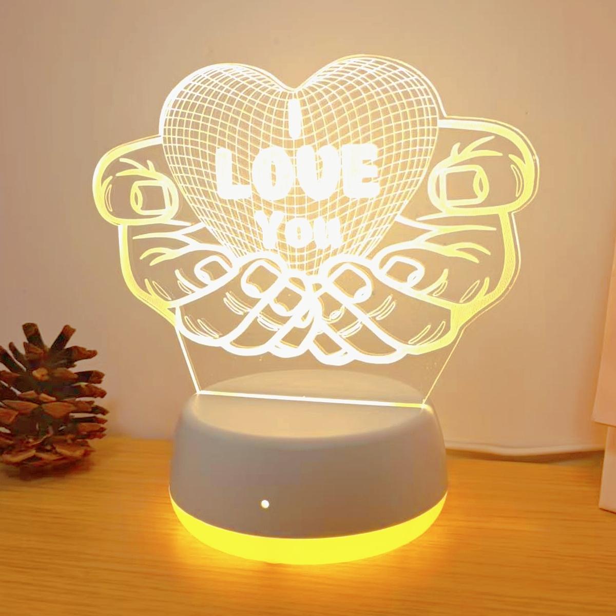 

Я люблю тебя ночник 3D в форме сердца, питание от USB, украшение для спальни, подарки на годовщину и День святого Валентина WHITE жёлтый