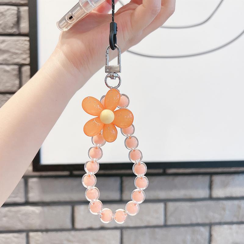INS Candy Color Mobile Phone Lanyard Wrist Strap Women Girls Korean Beaded Flower Bracelet Anti-lost Case Bags Keys Pendant