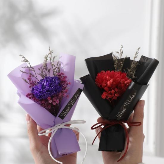Mini Artificial Soap Flower Bouquet Faux Carnation/Sunflower Baby Breath Flower Arrangement Valentine's Day Gifts for Women Best Friend Girlfriend