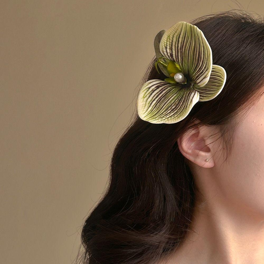 Bohemia Barrettes Flower Hair Claw Ponytail Clip Large Shark Clip Cute Orchid Hair Clip Beach