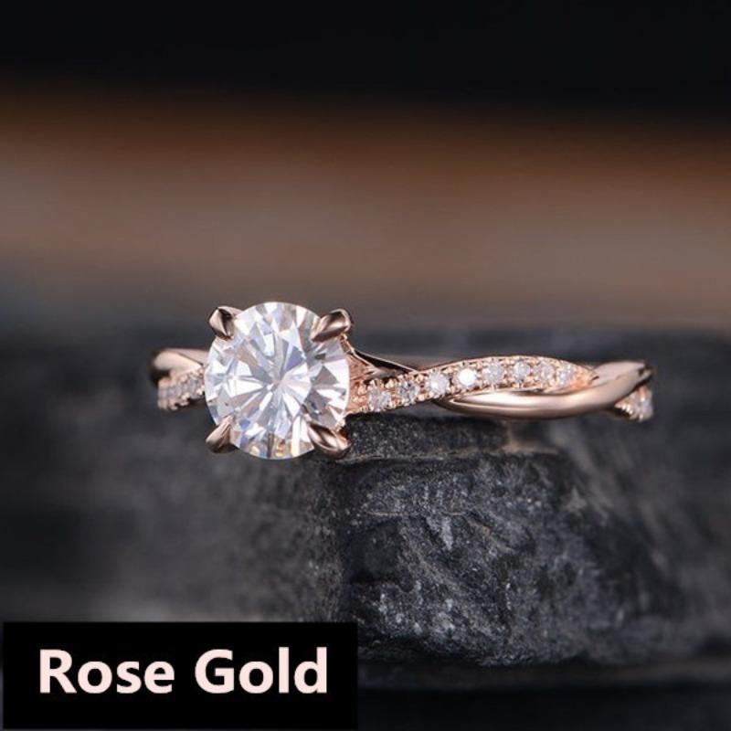Attractive Gold Rose Gold Color Inlaid with White Zircon Rings Gorgeous  Party Engagement Wedding Rings for Women Jewelry