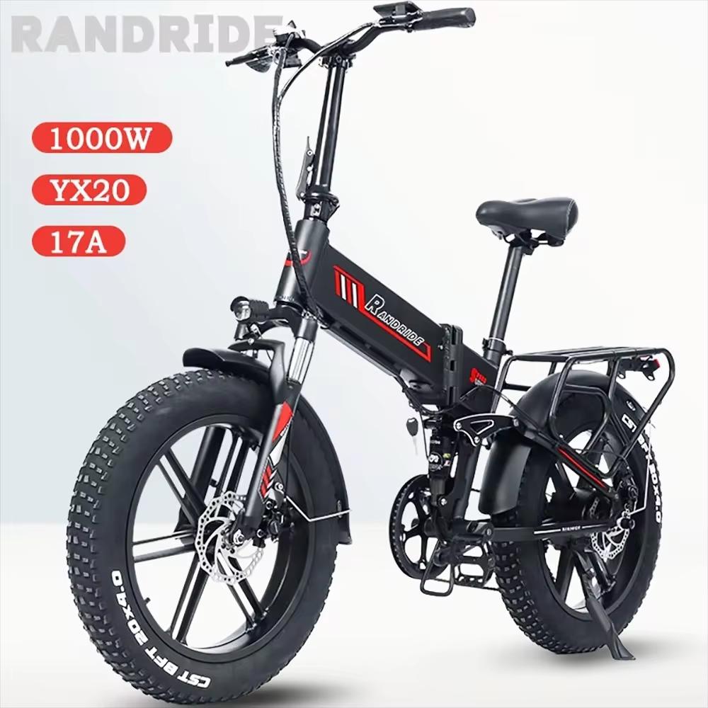 Vélo électrique RANDRIDE YX20 Moteur 1000W Pneus Fat 20*4.0'' E-Bike Vitesse maximale 45km/h Batterie 48V 17Ah Autonomie maximale 80-90km Charge 150kg