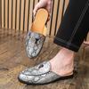 New Men's Snakeskin Pattern Half Slippers Driving Shoes Male Casual Mules Moccasins Breathable Loafers Zapatos Hombre
