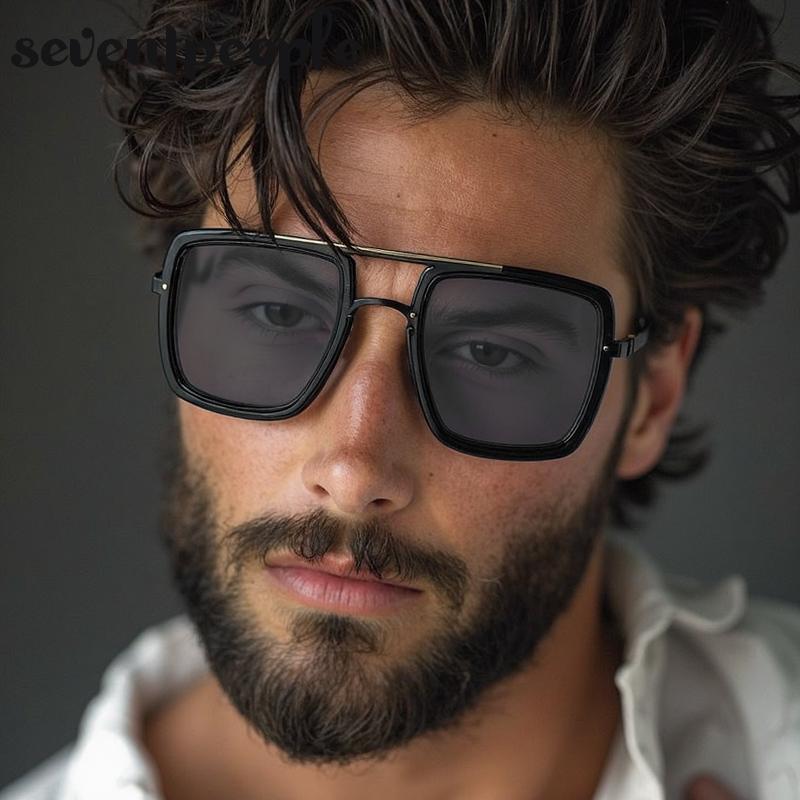 Steampunk Oversized Square Sunglasses Men  Luxury Brand Vintage Metal Outdoor Sun Glasses Trendy Double Beam Shades For Male