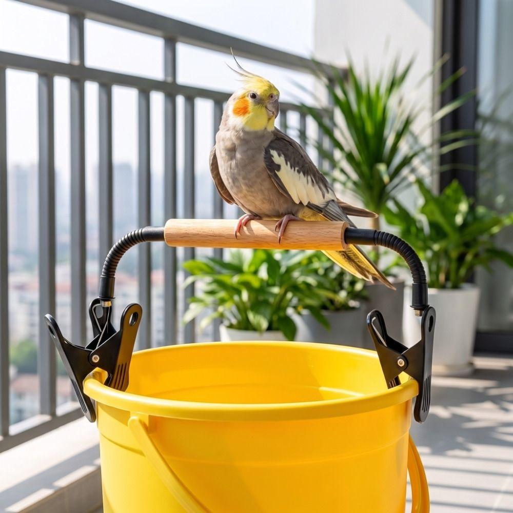 Adjustable Bird Perch Stand Clip-On Wooden Parrot Stand Training Bird Stand Shower