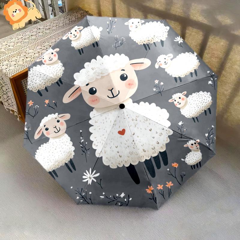 1 PC Automatic Folding Umbrella - Cute Sheep Pattern, Portable & Foldable Design with 8 Ribs, Christmas Birthday Gifts
