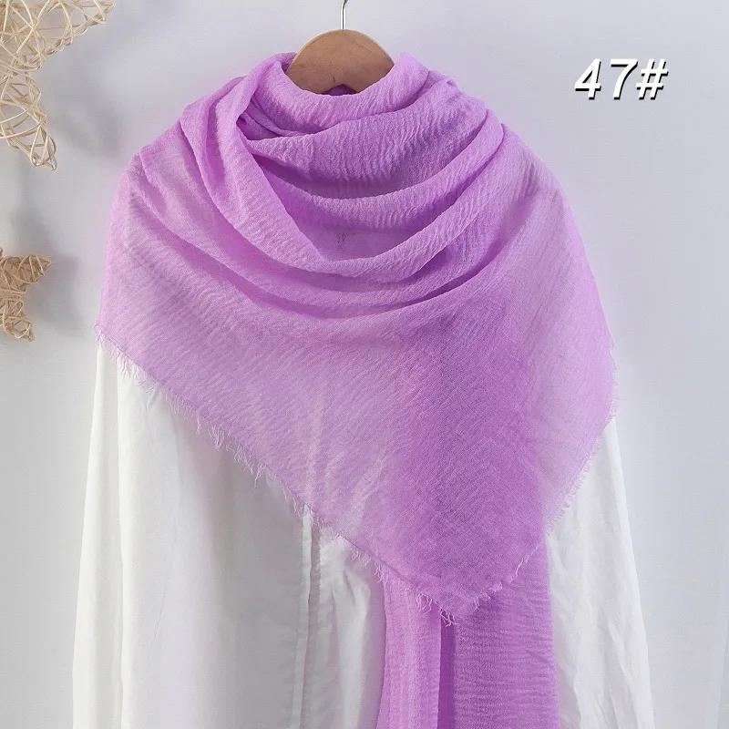 Eșarfă Moale din Bumbac și In 90x180cm Femei Musulmane Eșarfă Hijab Șifonată Culoare Solidă Șaluri Islamice de Cap Înfășurări Eșarfă de Cap Femei