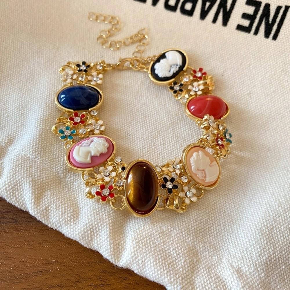 Rhinestone Retro Enamel Bangle Resin Women's Hand Bracelet Baroque Bracelet  Party Dress