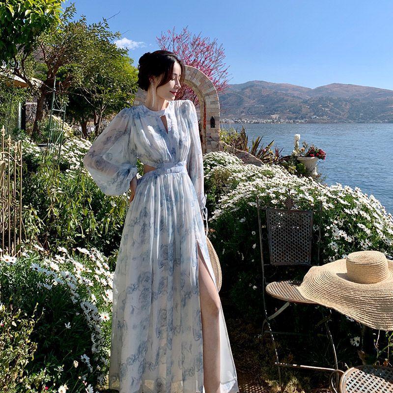 blue dress for baby girl Voguable White Polka Dot Summer Beach Dress Women Puff Sleeve Vintage –  voguable main image 1