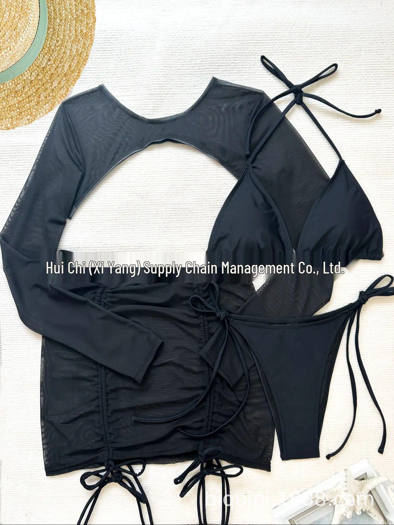 

Сексуальный комплект бикини из 4 предметов: Европейский и американский стиль для женщин, идеально подходит для пляжной одежды S чёрный