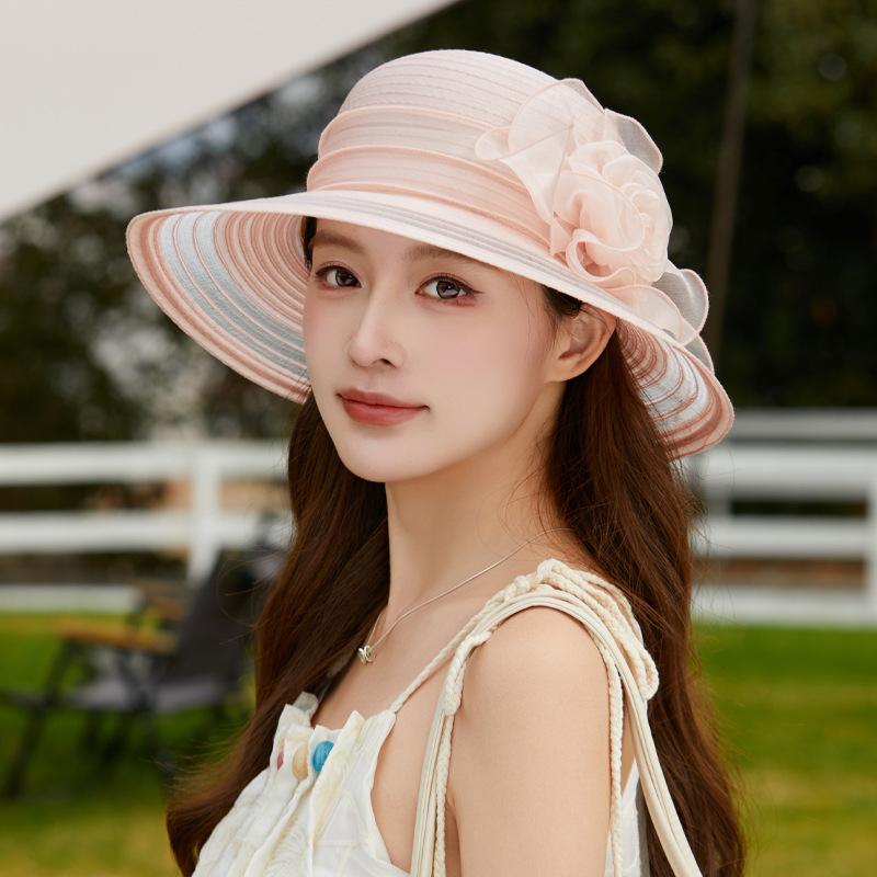 Spring and Summer New Organza Hat Women's Sunshade Breathable Bucket Hat Elegant Flower Mother Hat Travel Sunscreen Hat