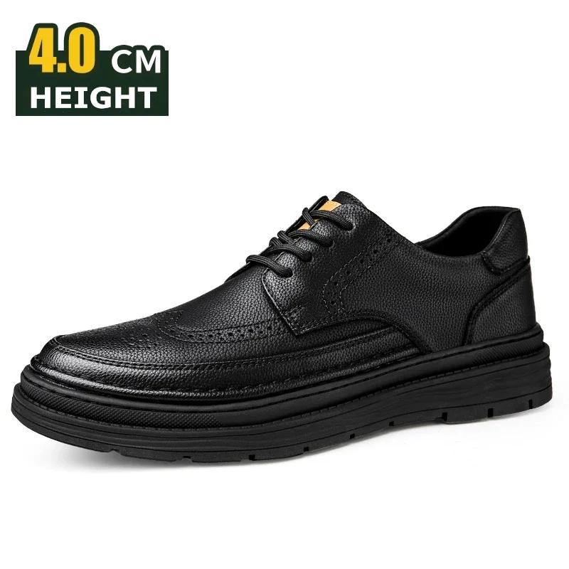 Men elevator leather shoes business dress shoes all-match comfortable increase 4cm casual shoes platform height increasing shoes