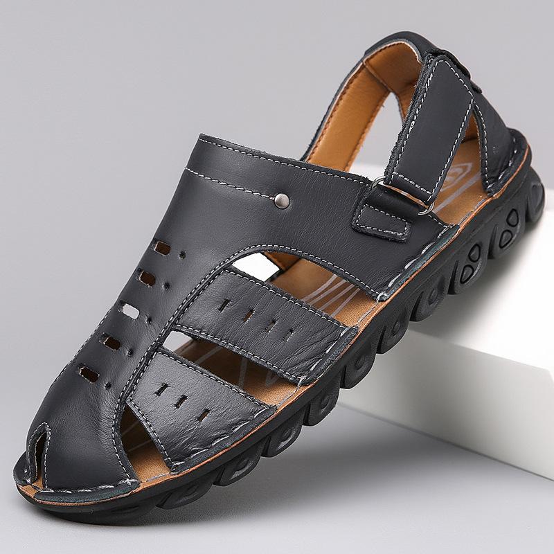 Fashion Solid Color Cow Leather Sandals Men 2025 Summer New Designer Big Size Beach Shoes Man Fashion Casual Outdoor Sandalias Hombre