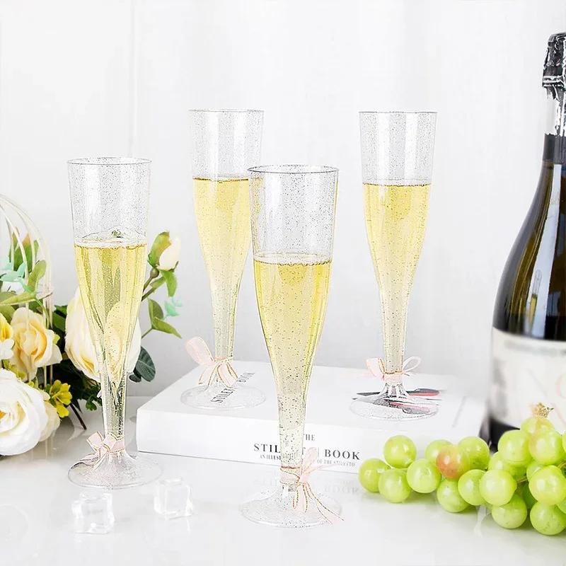 25pcs 5Oz Clear Plastic Champagne Flutes Disposable Sparkling Bar Cups Toasting Wedding Party Wine Cup Crystal Wine Cocktail Cup