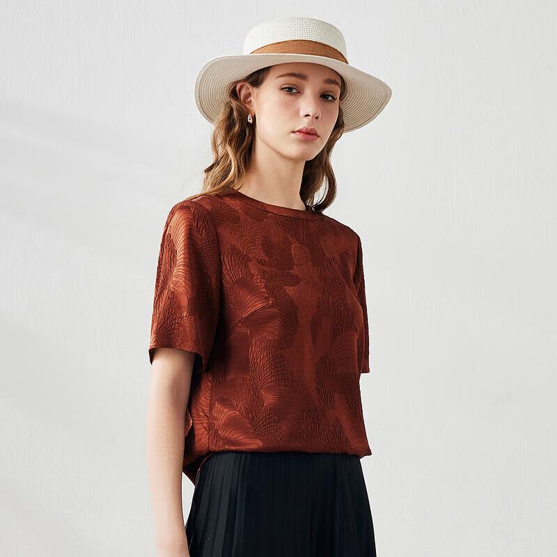 Komomoka Damen Jacquard T-Shirt aus Maulbeerseide
