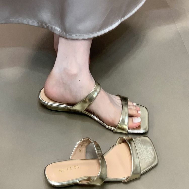 Open-toed cool slippers women's summer 2025 new sexy square head one-word drag summer commuter women's slippers