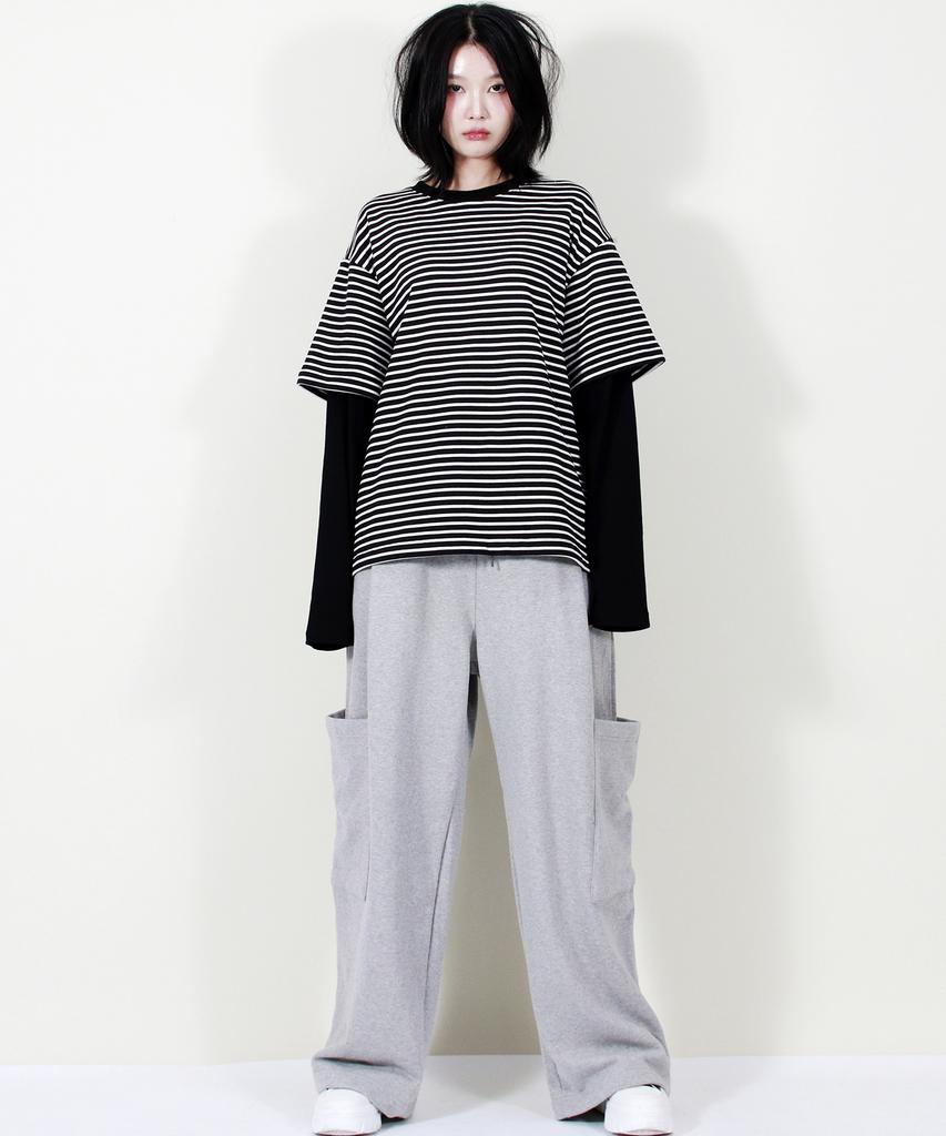 Deumakeu Side Pocket Wide One-Tuck Real Street Sweat Pants Gray
