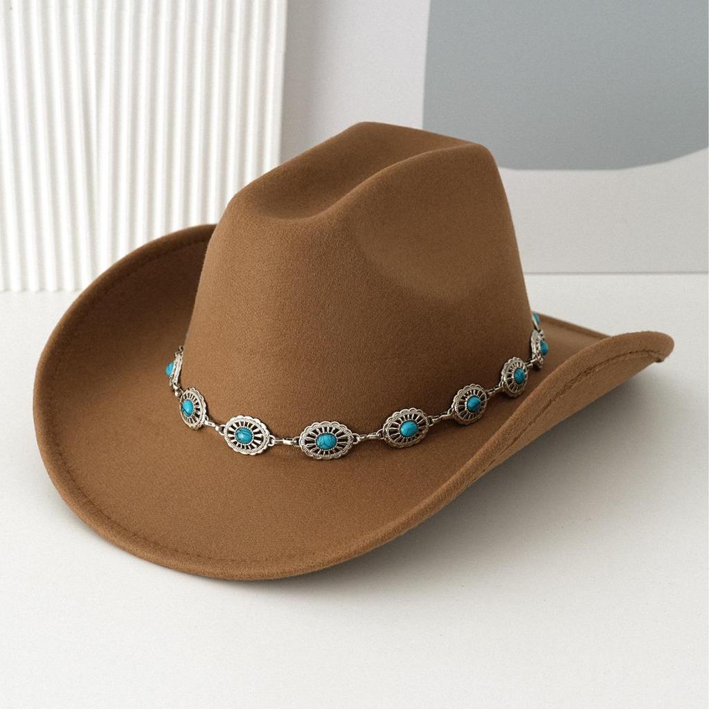 Trendy Unisex Turquoise Fedora with Bohemian Wide Brim for Parties