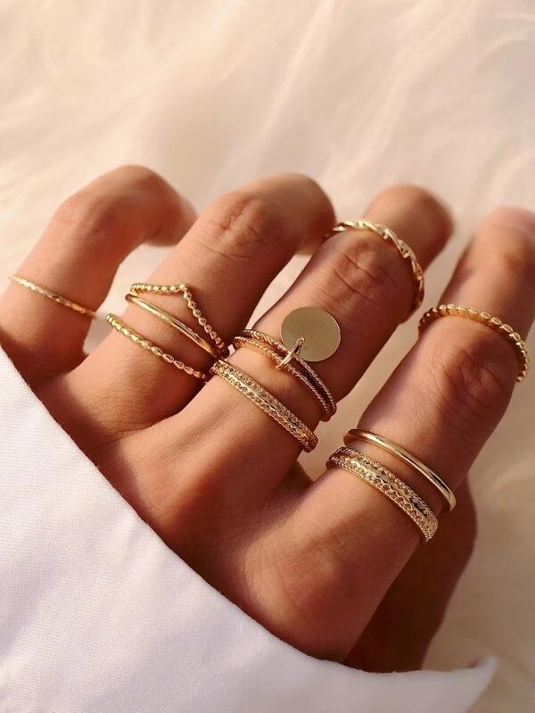 9-teiliges Retro-Mode-Gold-Twist-Ring-Set, elegante Geometrie, Finger?Ring Damen Schmuck Accessoires Geschenk