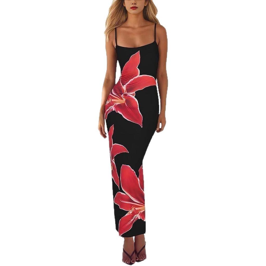 Sexy bedrucktes Spaghettiträgerkleid im europäischen und amerikanischen Stil - Heißer Verkauf im Frühling/Sommer