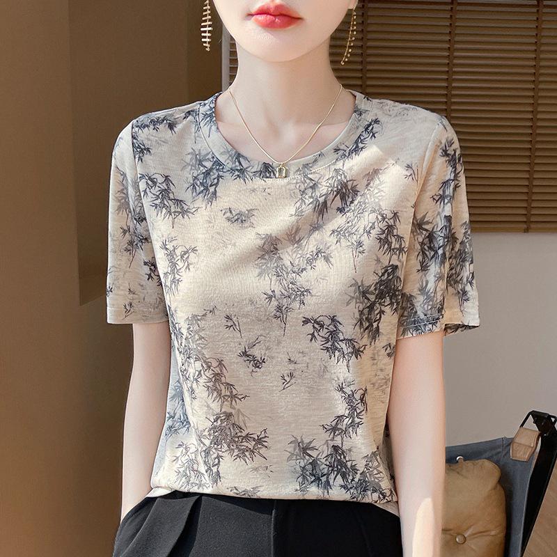 

Summer 2025 Women s Round Neck Printed Short Sleeve T-shirt L