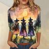Women's Fashion Casual 3/4 Sleeve Halloween Print Neck Blouse