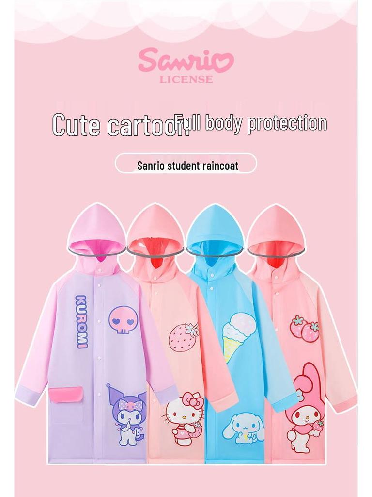 Sanrio Super Süßer Kuromi Regenmantel für Kinder mit Rucksackfach, Großer Schirm, Perfekt für Grundschul- und Kindergartenkinder.