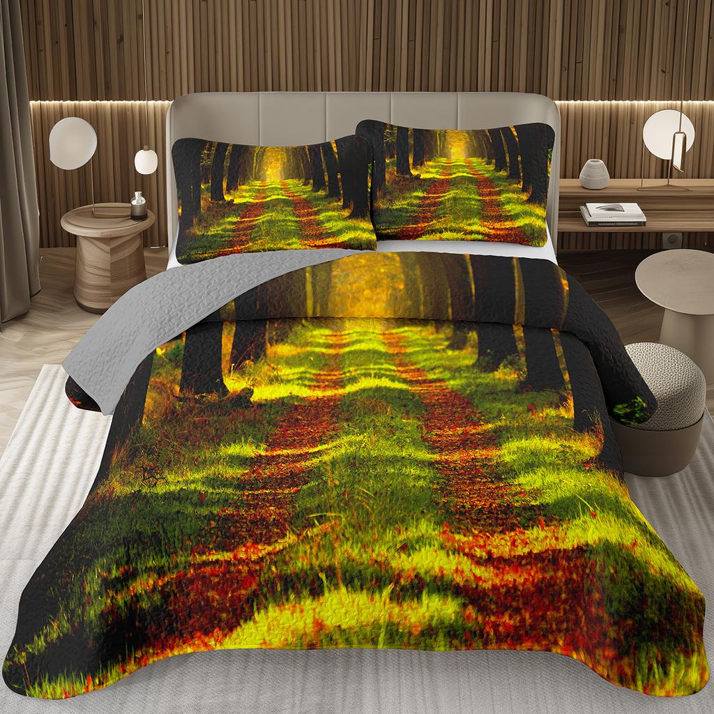 Fall Leaves Bedspread Set Queen/Twin, Autumn Maple Leaf Quilt Set, Soft Lightweight Botanical Coverlet, Rustic Farmhouse Bedding