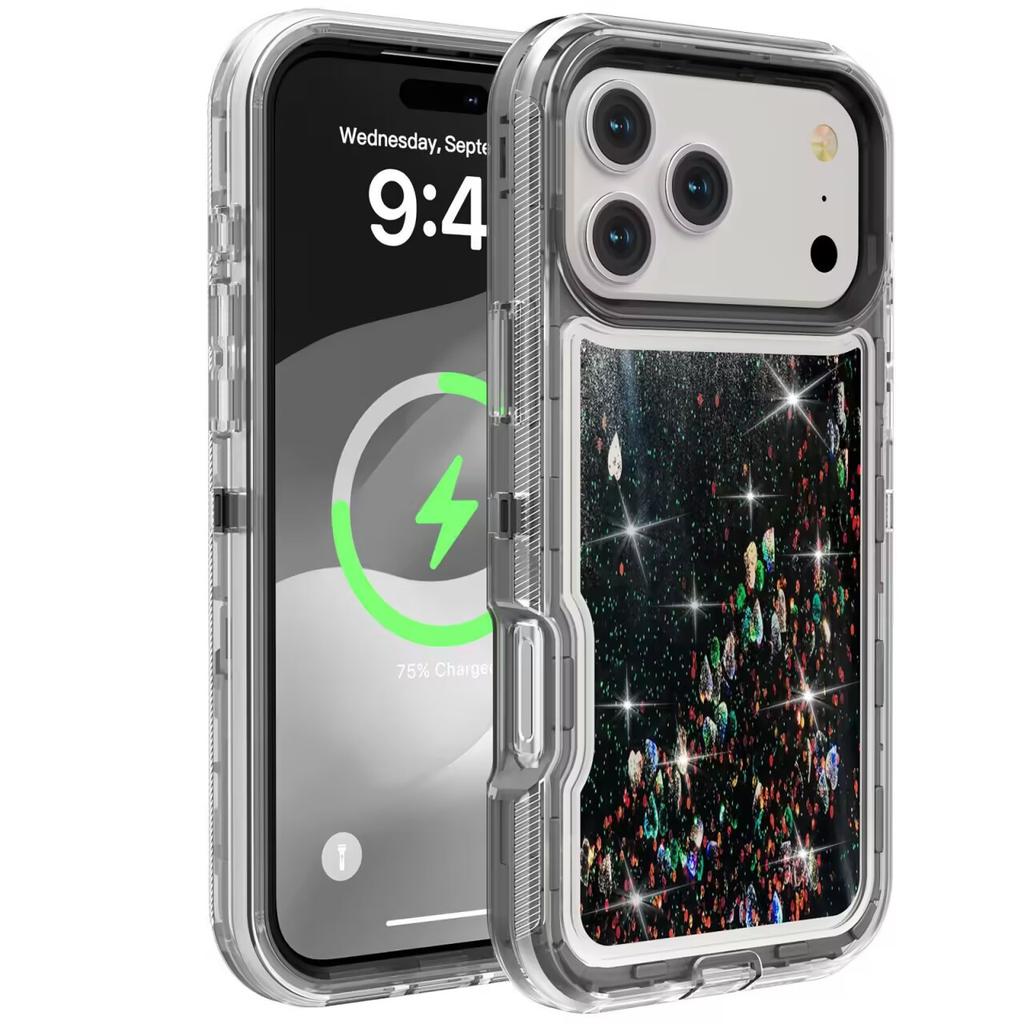 3IN1 Military Anti-Fall Armor 3D Glitter Dynamic Shockproof Phone Case for IPhone 17 Pro Max 16 15 14 13 12 Pro Max Non-slip Otther with Box Cover