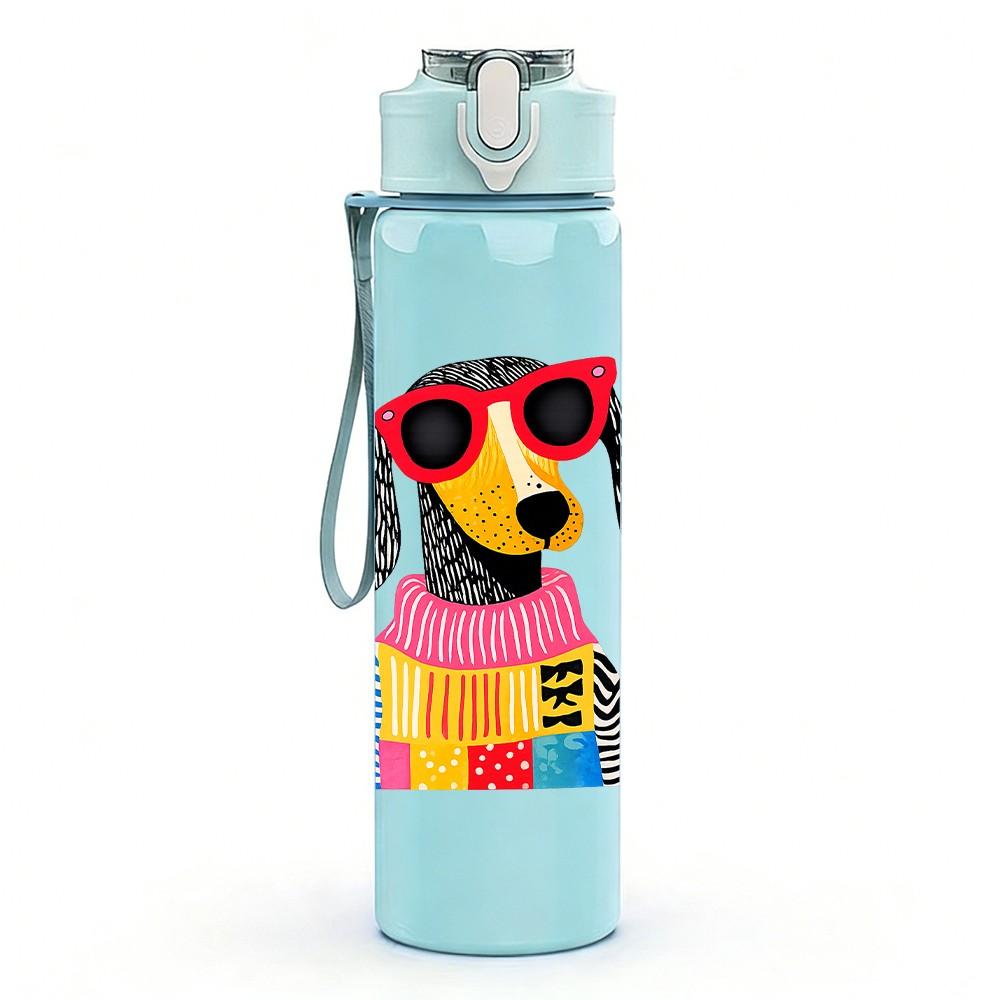 1PC Dog Wearing Color Knit Scarf Print 750ml Color Plastic Sports Water Bottle Leakproof Flip Straw Lid Suitable for Sports Office Home Use