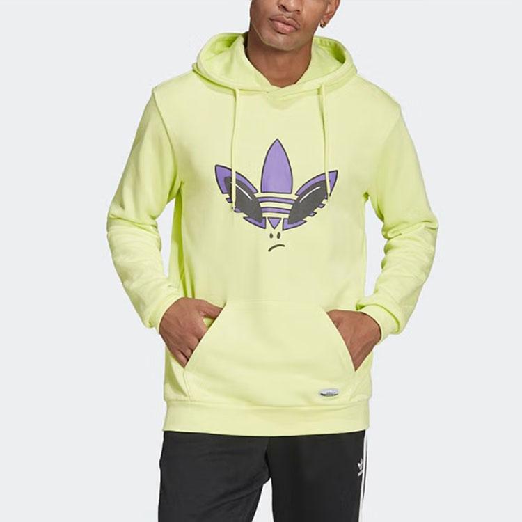 Adidas Originals Trefoil Logo Embroidered Print Hoodie Men Tops Yellow HC9451