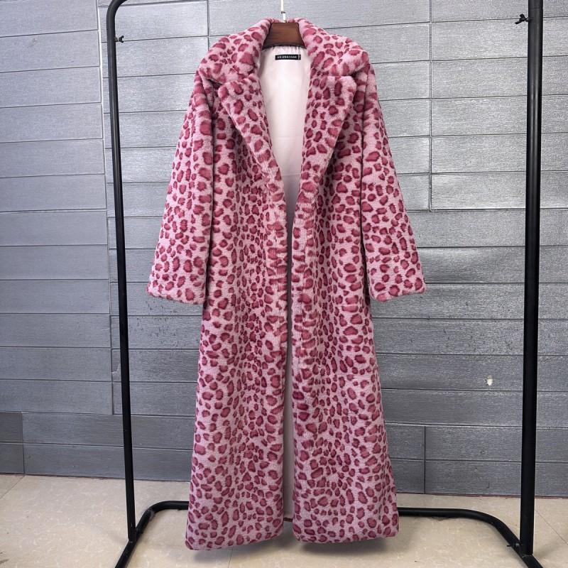 Womens Long Faux Fur Coat Leopard Zebra Print Winter Streetwear