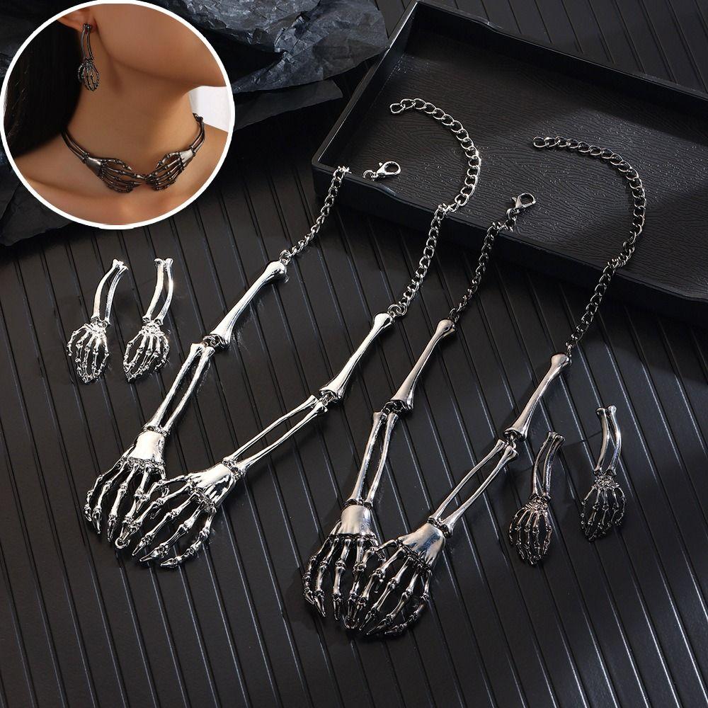 Hip Hop Chains Skeleton Jewelry Suit Halloween Punk Necklace Earring  Holiday Accessories