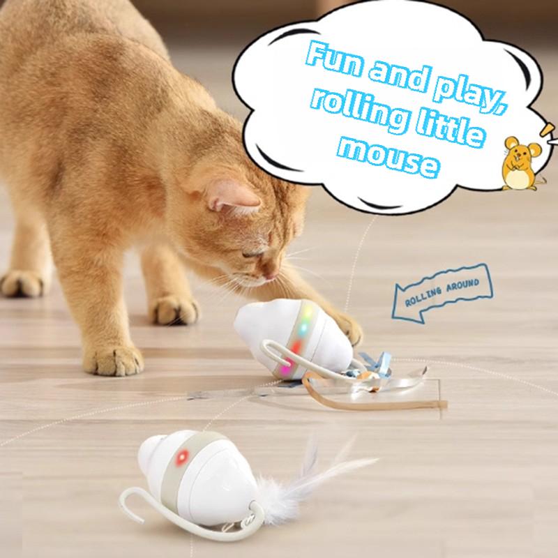 360 ° Rolling Mouse Shaped Cat Toy Automatic Glowing Feathers Cat Teasing Toy Usb Charging Indoor Fun Animal Game Interactive Companion Pet Supplies