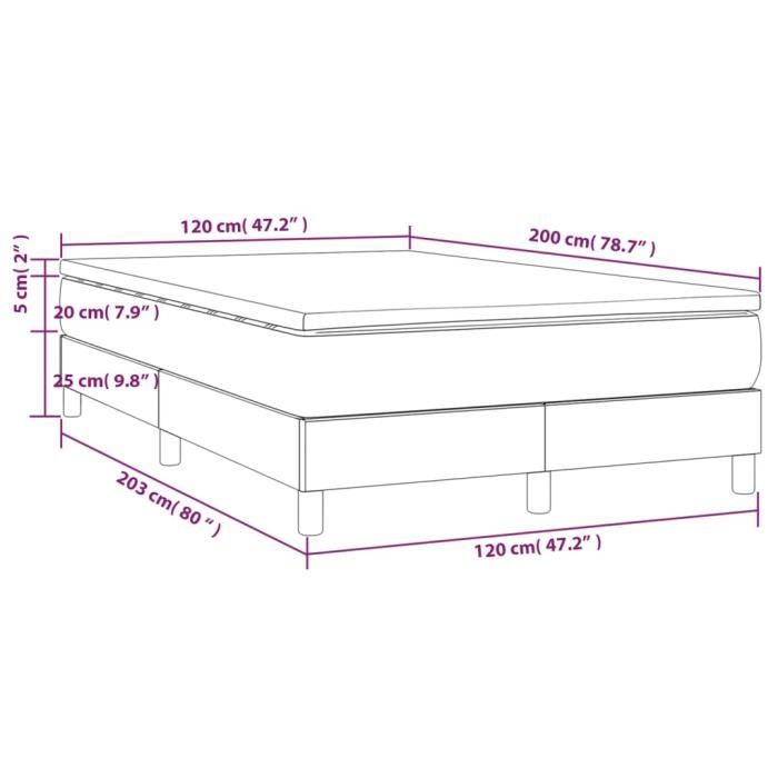 3144161 vidaXL Lit à sommier tapissier avec matelas Noir 120x200 cm Tissu